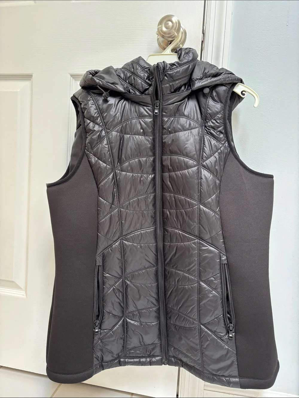 Michael Kors Black Quilted Hooded Vest with Stretch Sides